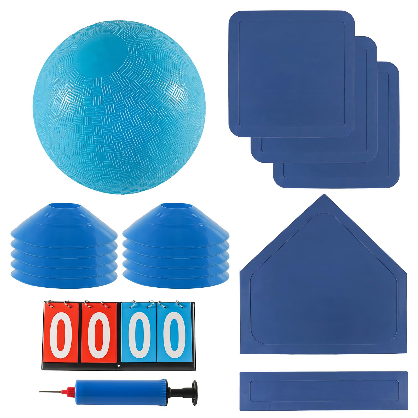 Fancemot Kickball Set with Bases and Ball - 8.5" Kickball, Rubber Throw Down Bases, Sports Traning Cones, 12" Pump and 14" Scoreboard - Perfect for
