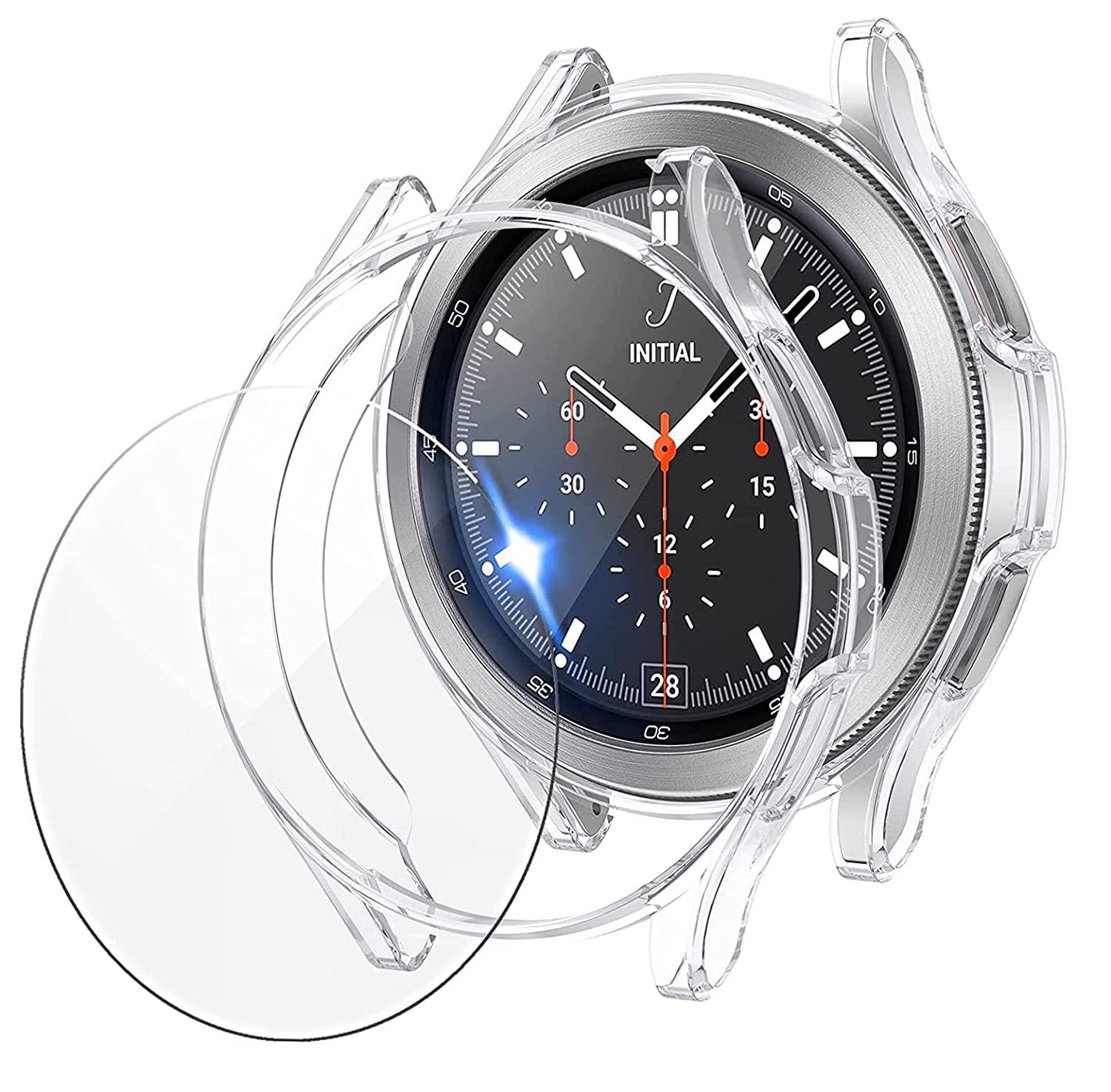 M.G.R.J® Tempered Glass Screen Protector with Transparent Case Cover for Samsung Galaxy Watch 4 (46mm) (B09L9HD4JD) Amazon Price History, Amazon Price Tracker