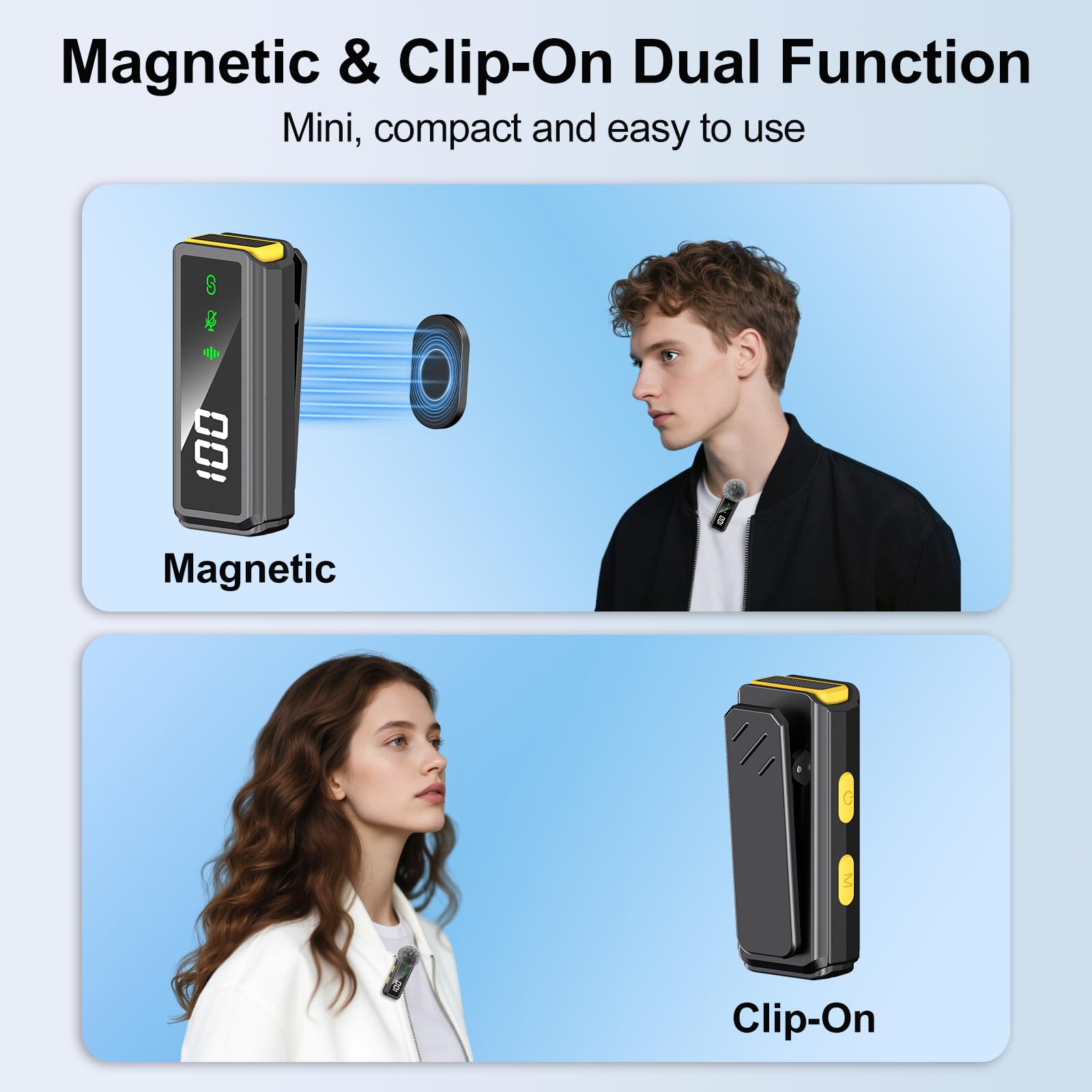 VEZQUA Mini Lavalier Microphone for iPhone/Android/PC, Lav Mic with 45H Battery, Noise Cancellation, 48KHz 16-Bit, Wireless Mic for Video Recording, Tiktok, YouTube, Vlog