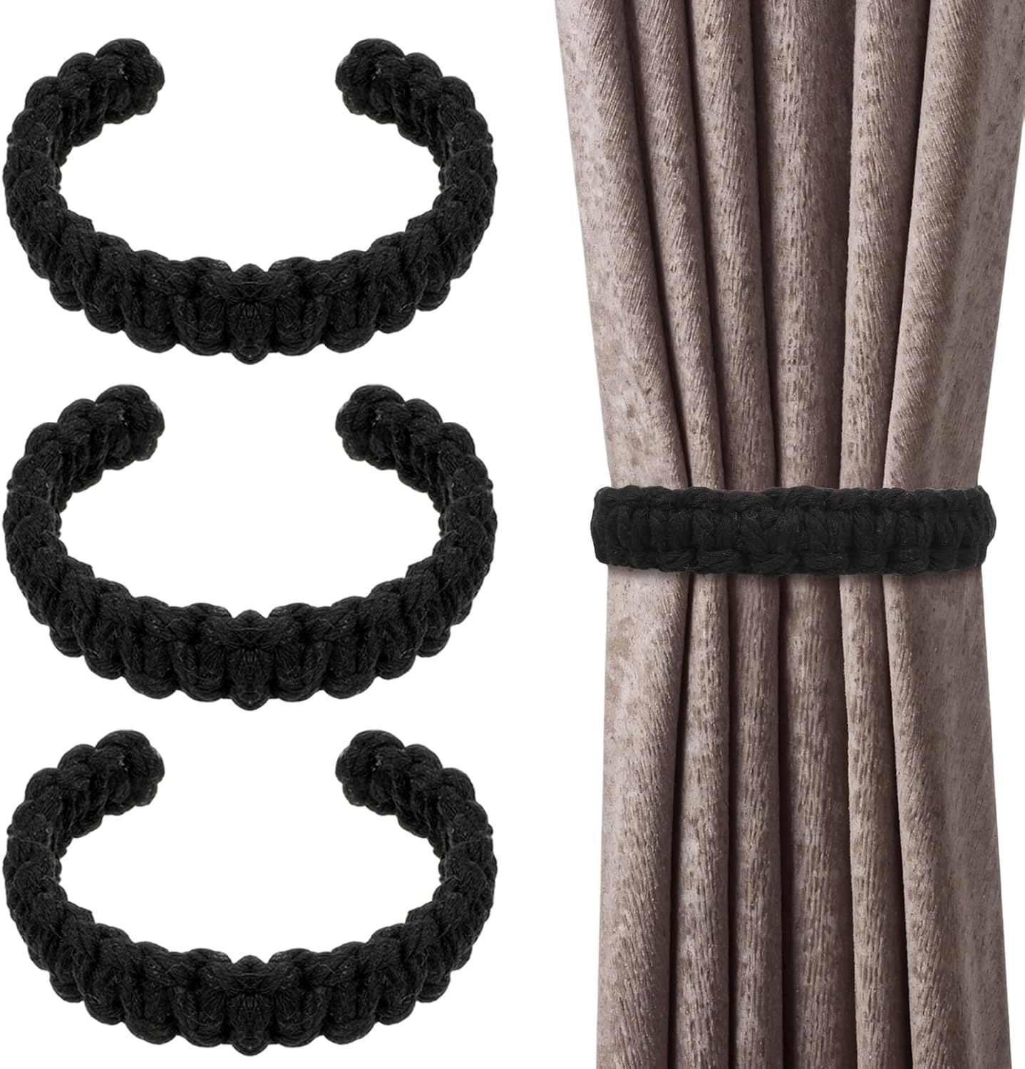 Amazon.com: 4 Pack Braided Curtain Tiebacks Natural Cotton Rope Curtain ...