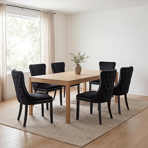 Miniatura 17 de Juego de 6 sillas de comedor de terciopelo beige, Silla tapizada de tela para cocina y comedor, sillas de comedor modernas de mediados de siglo,