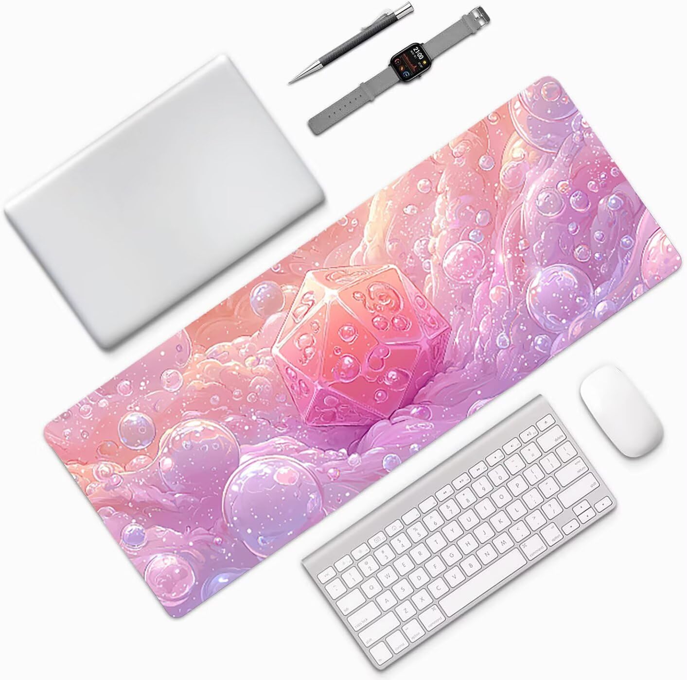 Lpfieonn Einfach Schreibtischunterlage XXL, Rosa Schreibtischunterlagen Großes, Gaming Mousepad XXL mit ernähter Rand und Rutschfeste Gummibasis, Desk Mat für PC/Laptop/Mausa 120x60cm PF-3046