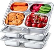 Stainless Steel Snack Containers with Lids - 3 Pack - 4 Compartments Bento Snack Boxes - Reusable Meal Prep Lunch Containers for Kids Adults - Divided Food Storage Container for School Home Travel