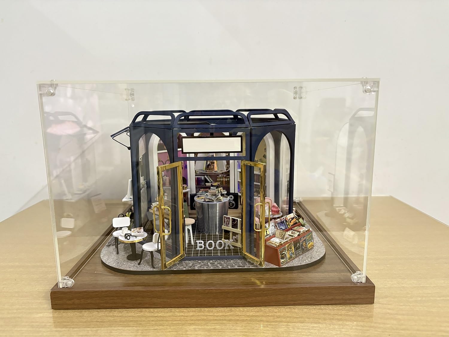 Teca Plexiglass Coperchio Antipolvere in Acrilico Largo e Corto con Base in Legno, Custodia in per Figure da Collezione Hobby, Vetrina Decorativa Piccola Media(35x30x25 cm/14x12x10 in)
