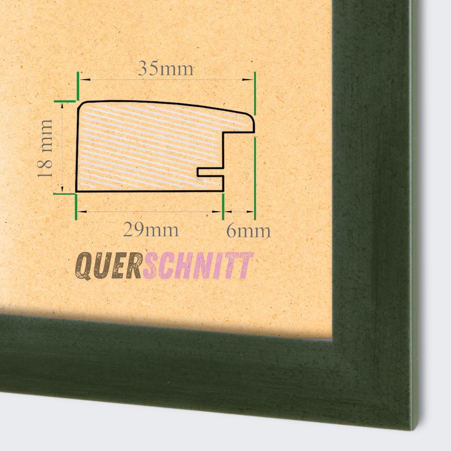Online-GalleryKing OGK Thirtyfive - Bilderrahmen 55x75 cm Grün gewischt mit MDF Holz Rahmen vollummantelt, Anti-Reflex Kunstglas 1 mm und HDF Rückwand 3 mm - Fotorahmen für Hoch- und Querformat