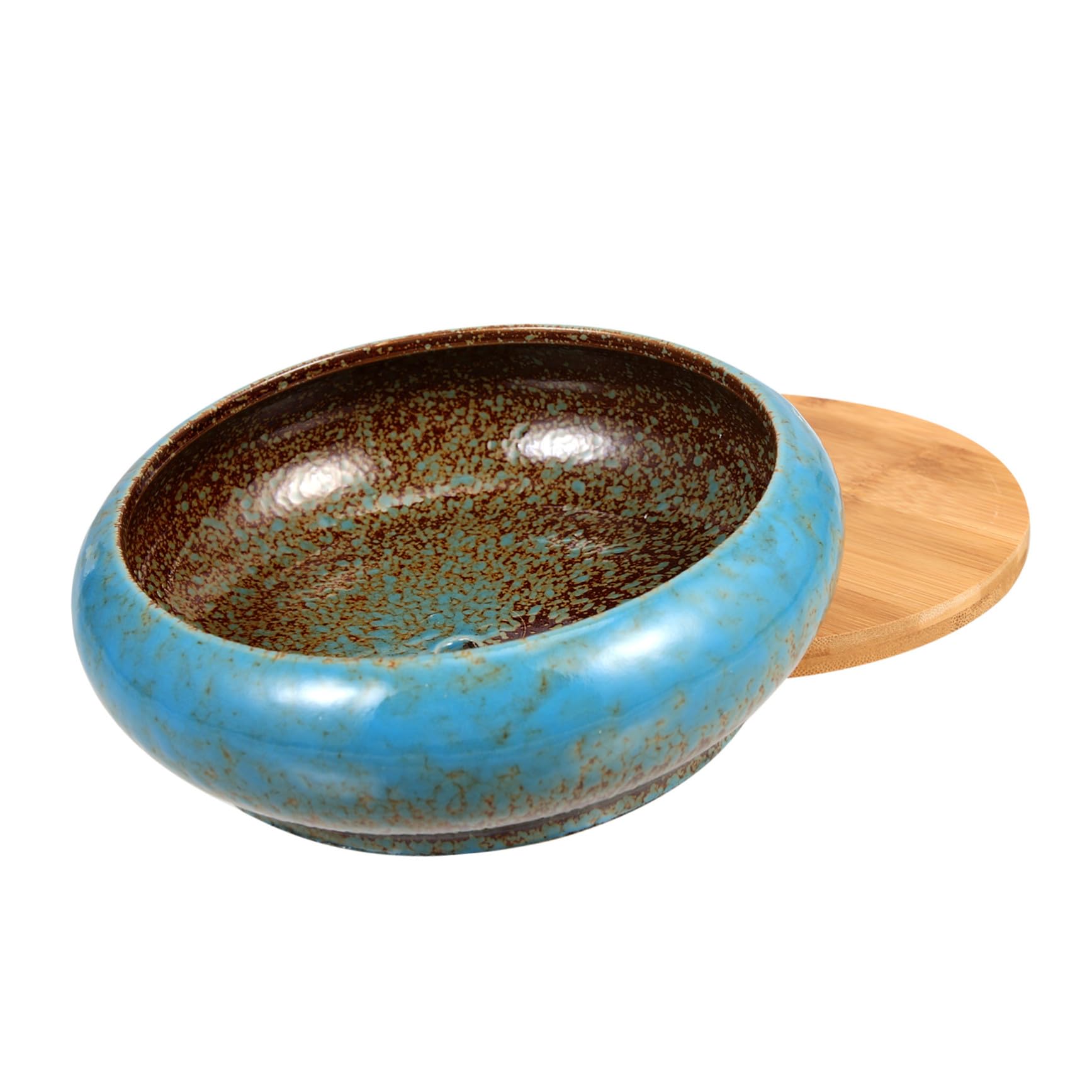 Pot de fleur céramique bleu d'exception avec plateau décoratif chic
