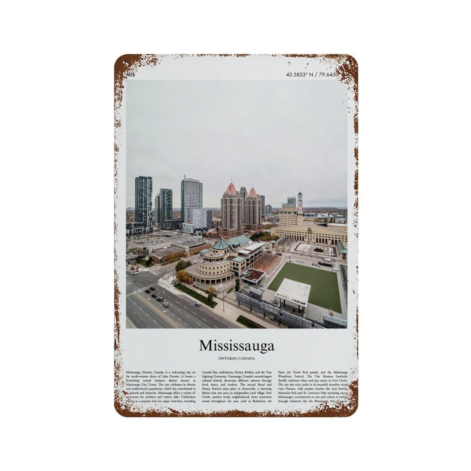 xiaoxiaoshen Mississauga Ontario, Canada City Scenery Wall Decor Art Metal Tin Poster Modern Home Decor Art Home Bar Shop Decorations Vintage Sign 30x20cm