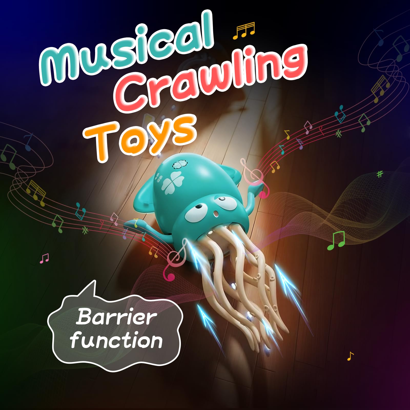 KJIXYUNG Polpo Giocattolo Danzante e strisciante con luci LED e Musica - Giocattolo interattivo Musicale oscillante Automatico - Regalo di Compleanno Divertente (Ciano)