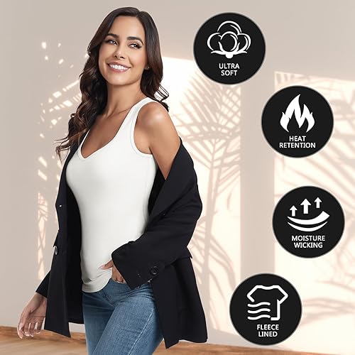 Miniatura 5 de WOWENY Camiseta sin mangas de forro polar térmico para mujer, sin mangas, cuello corazón, chaleco de invierno, ropa interior, camiseta cálida