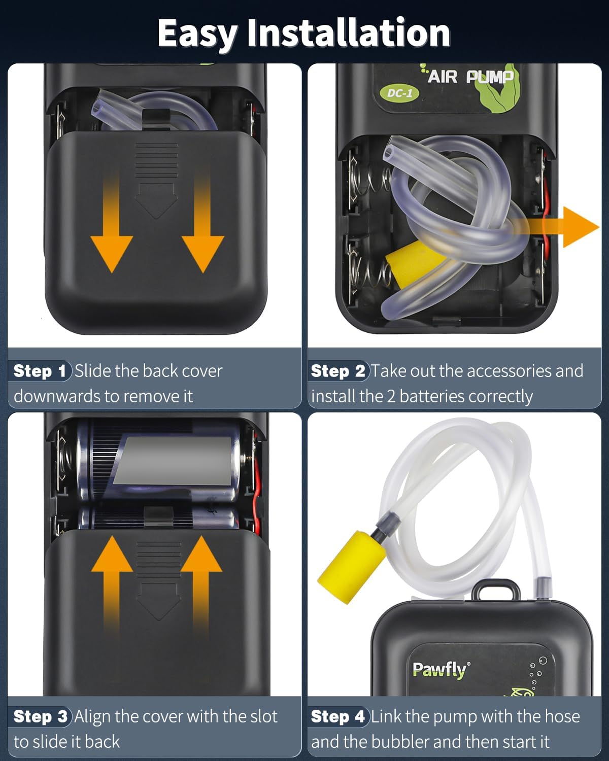 Pawfly Aquarium Air Pump 2.5 L/min Battery Powered Oxygen Pump for 20-120 L Fish Tanks, Portable Silent Aerator Pump with Metal Back Clip for Outdoor Fishing Power Outage (D Battery not Included)