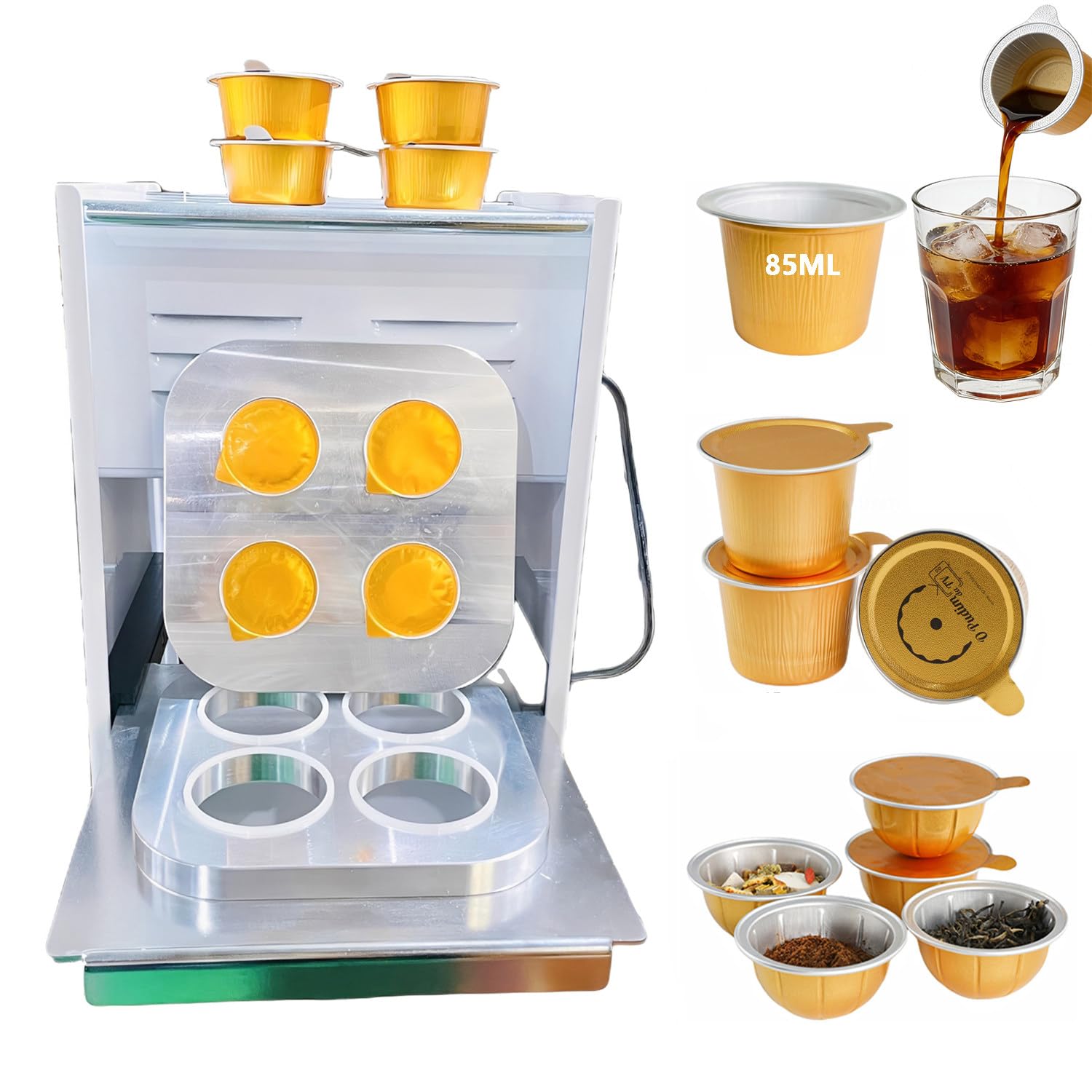 HADECOLL Manual Heat Sealing Machine with LCD Control for Aluminum Foil Cups, 300W Electric Sealer for Coffee Pods and Takeaway Use,85ML