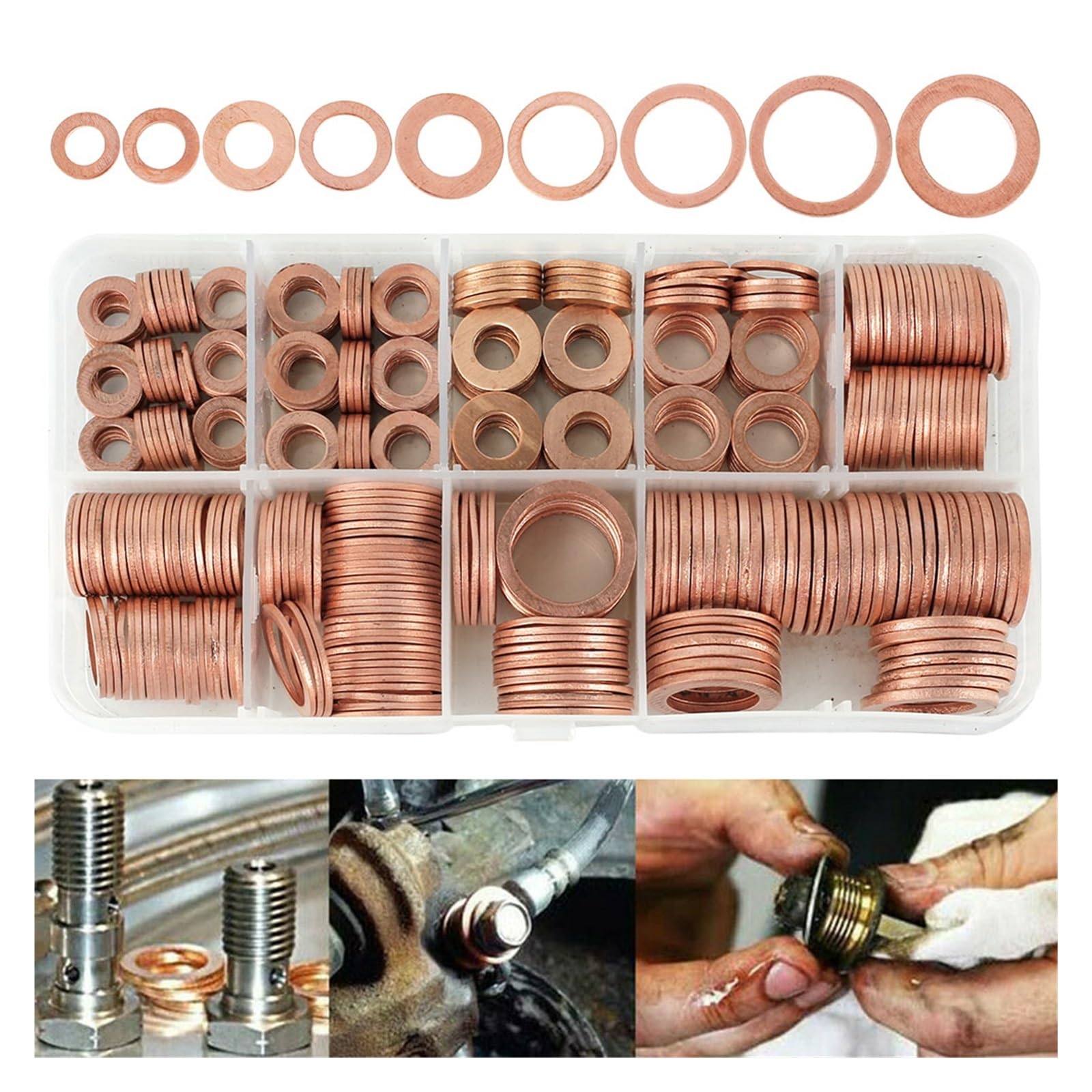 Arandelas de cobre, Kit surtido de juntas arandelas cobre Sello anillo plano