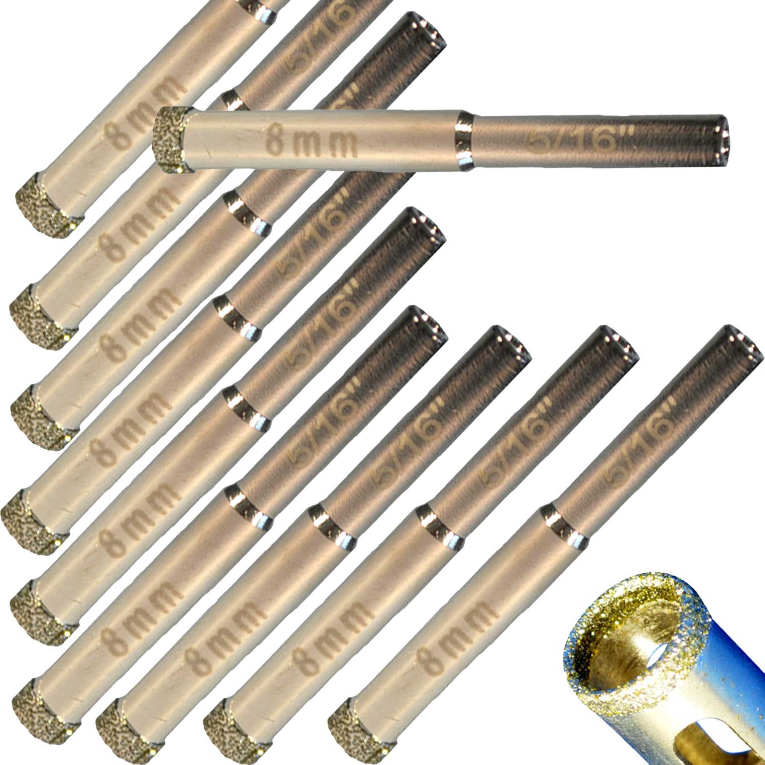 5/16" Diamond Drill Bit for Porcelain Tile x10 5/16 Tile Drill Bit for Ceramic Tile and Glass 5/16 Diamond Tip Bit Simply Start at Angle So No Jumping Screw Holes for Anchors 8mm Tile Drills
