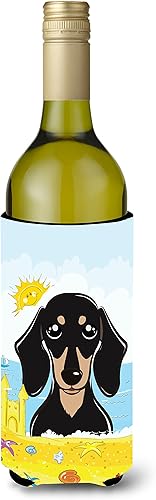 Caroline's Treasures BB2083LITERK - Botella de vino suave color negro y marrón salchicha para verano, playa, botella de vino, funda enfriadora,