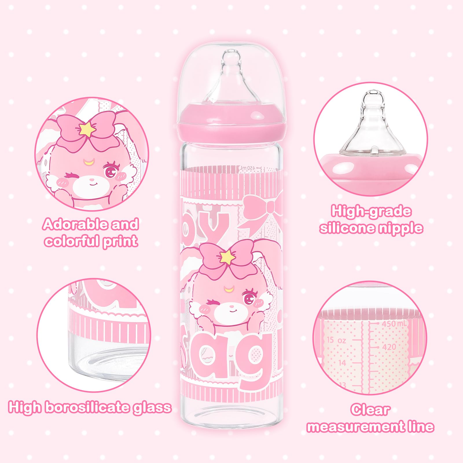 LittleForBig Erwachsene Flasche Ultra Gedruckt Spezialität Überdimensioniert Glas Fütterung Baby Usagi Muster