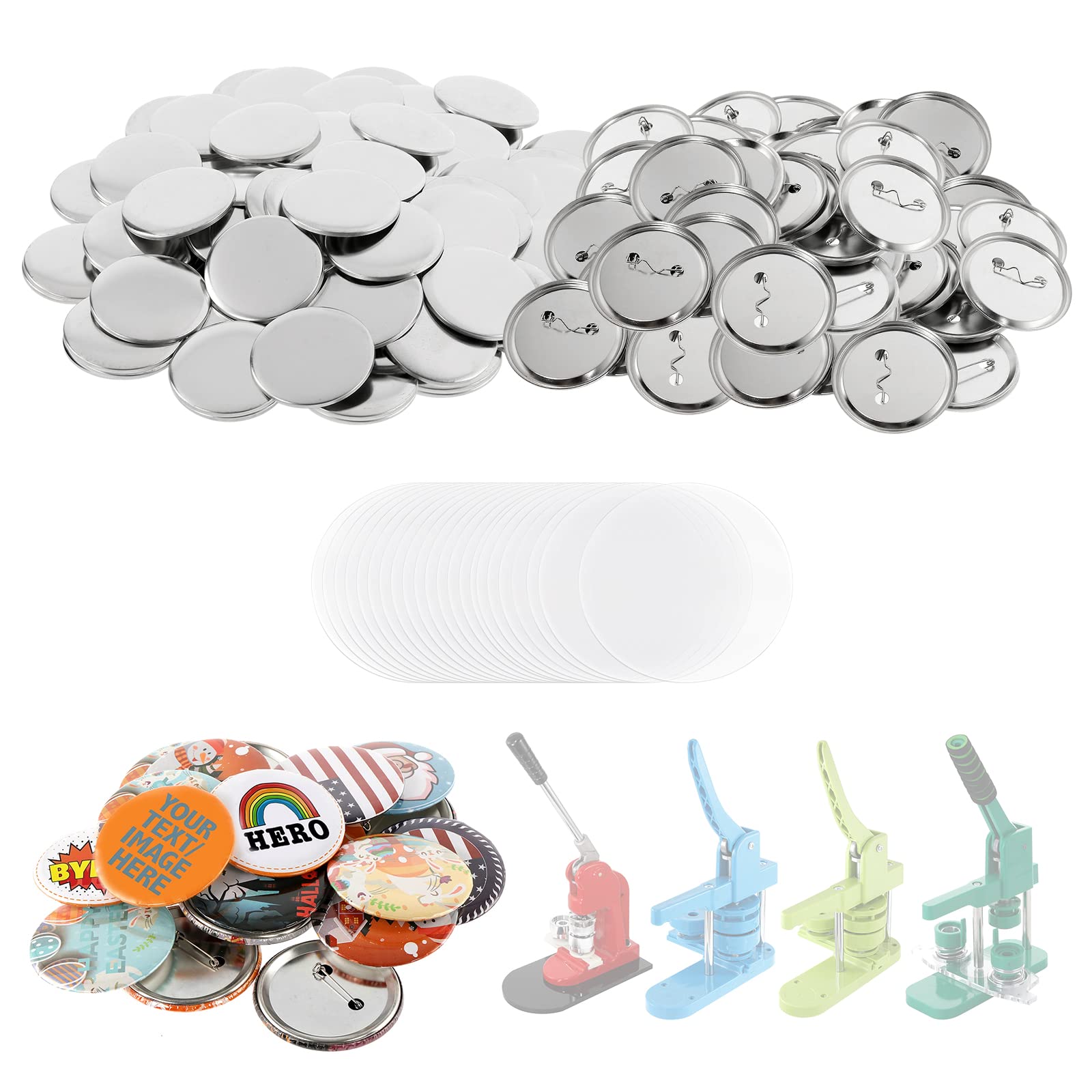 Dyna-Living 200Pcs Buttons Badges Pins 25mm/0.98inch Badge Making Kit Metal Round Badge Blank Button Pins for DIY Crafts Supplies Kids Party Gifts