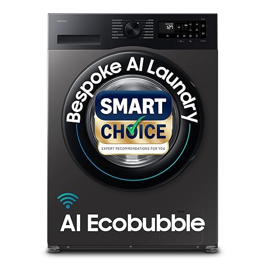 Samsung Smart Choice 12 kg, 5star, AI Ecobubble, Super Speed, Wi-Fi, Hygiene Steam with Inbuilt Heater, Digital Inverter, Fully-Automatic Front Load Washing Machine (WW12DG5B24AXTL, Inox)