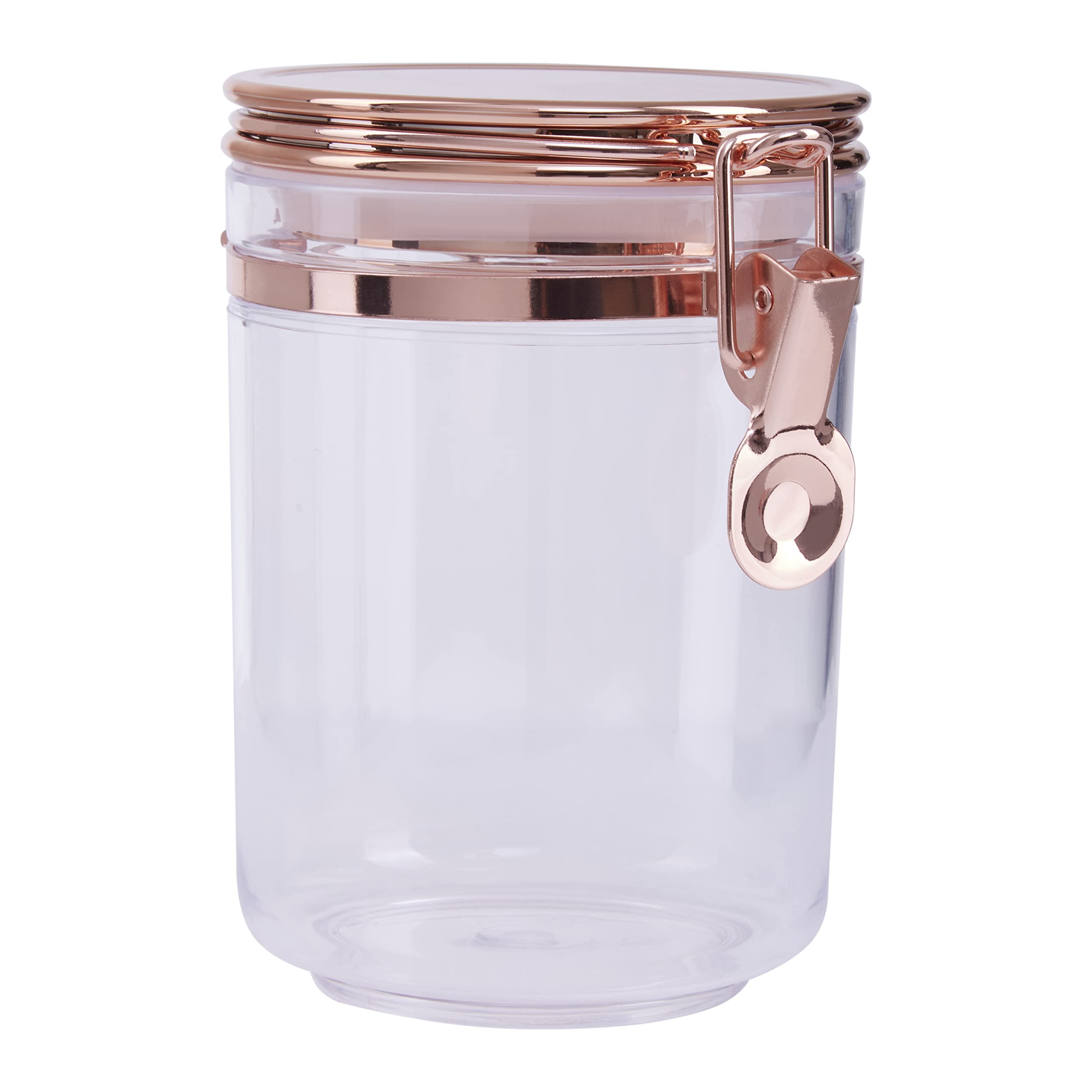 Premier Housewares Plastic Canister With Copper Lid - 0.8Ltr/ Transparent Cereal Storage Containers/Copper Finish Lid/Luxurious Storage Jars/Clip Open Style/Dimensions are W13 x D10 x H15cm