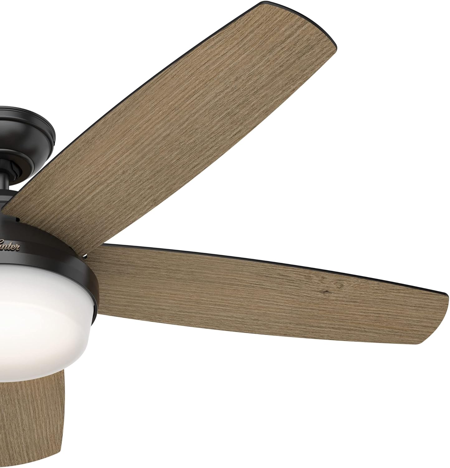 Close-up of a fan blade showing its slight upward angle, typical for air circulation.