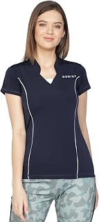 Womink Women's Sports T-Shirt I Elastane Quick Drying & Breathable I Self Design Regular Fit Mandarin Collar V Neck Half S... Price In India