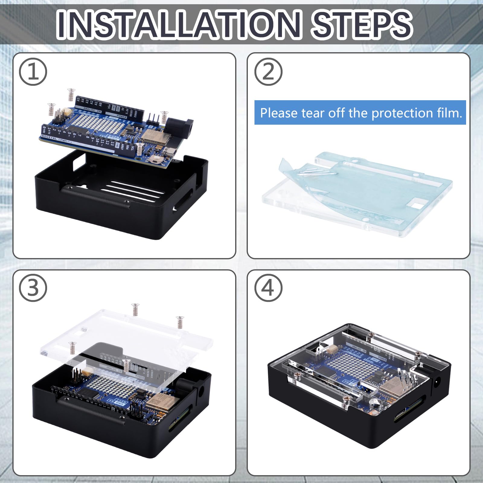 GeeekPi Student Starter Kit per Arduino UNO R4 WiFi con scheda WiFi ufficiale UNO R4, custodia in metallo con copertura acrilica trasparente, scheda di prova a 400 fori, cavo USB-C