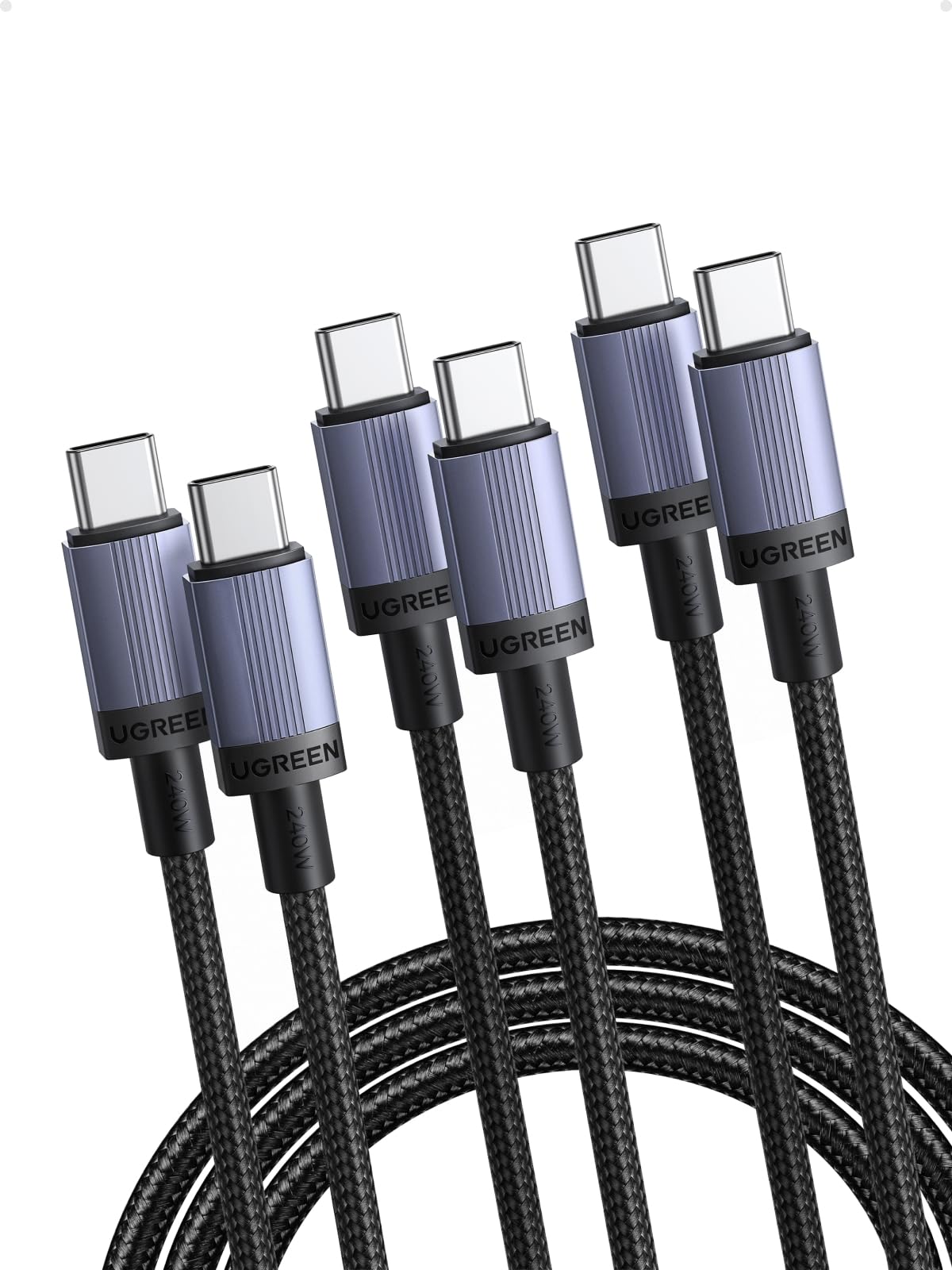 UGREEN 3 Pezzi Cavo USB C 240W 5V 48A PD3.1 Ricarica Rapida (1M) | Type C Nylon Intrecciato, Compatible con iPhone 17 Pro Max Air/16/15, iPad, Galaxy S26/S25/S24, Pixel 10/9, ecc.