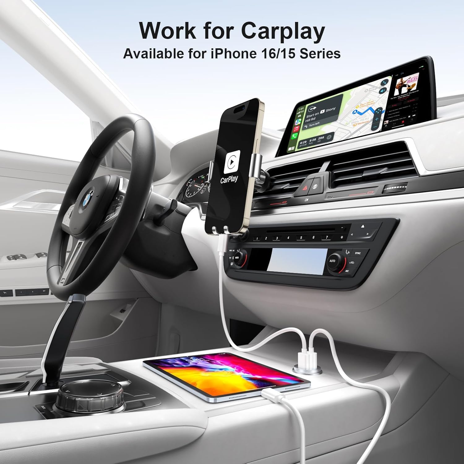 Carplay Zestaw 3 kabli do ładowania samochodu iPhone 16 Pro Max, ładowarka do iPhone'a 15 z kablem końcowym USB, kabel USB do USB C 91 cm do MacBooka Pro/iPad Pro, ładowarka