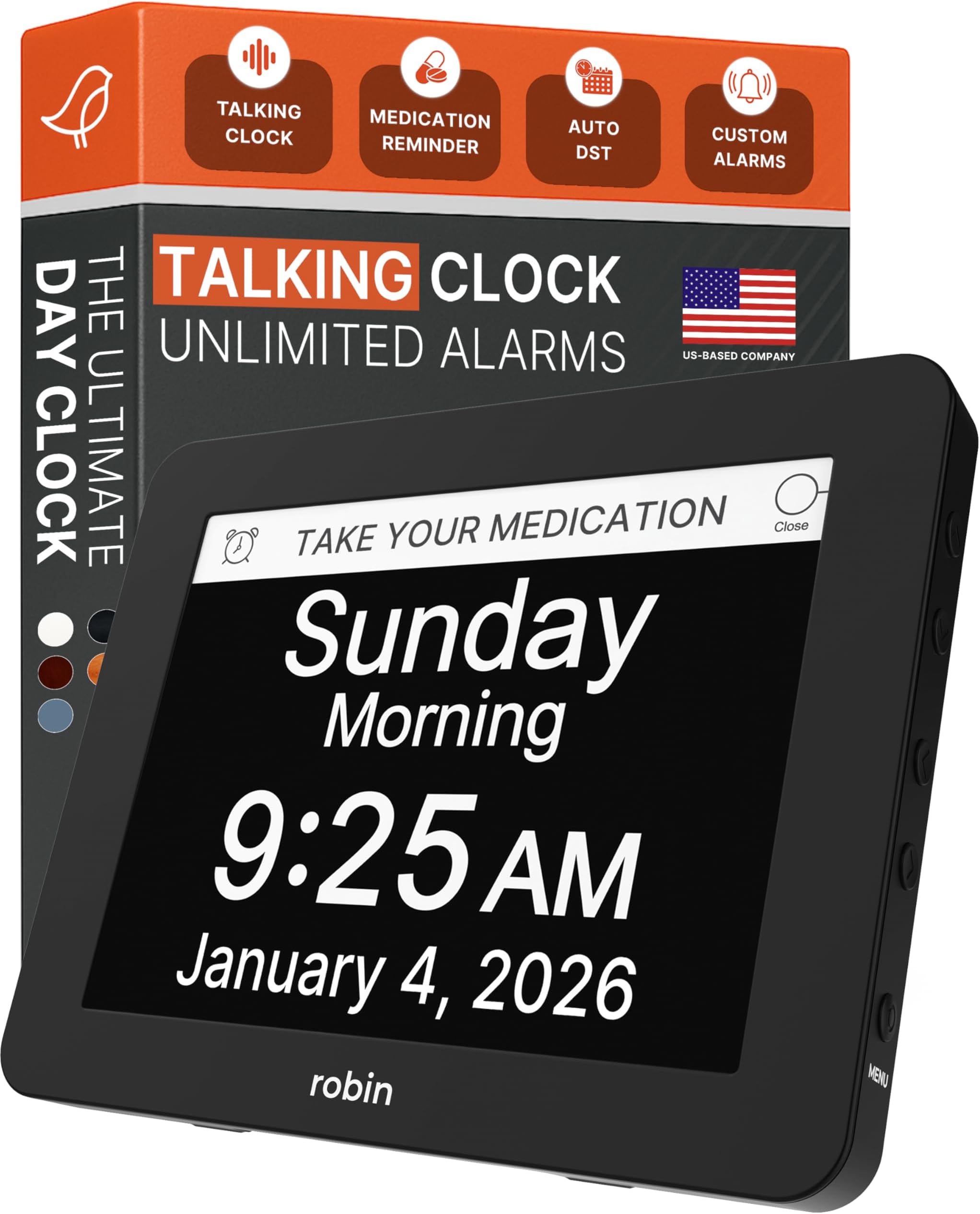 Day Clock 2026 for Seniors, 8" Large Digital Calendar Dementia Clock with Talking Function, Alarms, Easy-to-Read Display for Elderly, Day Date Time, Medication Reminder, DST, Black