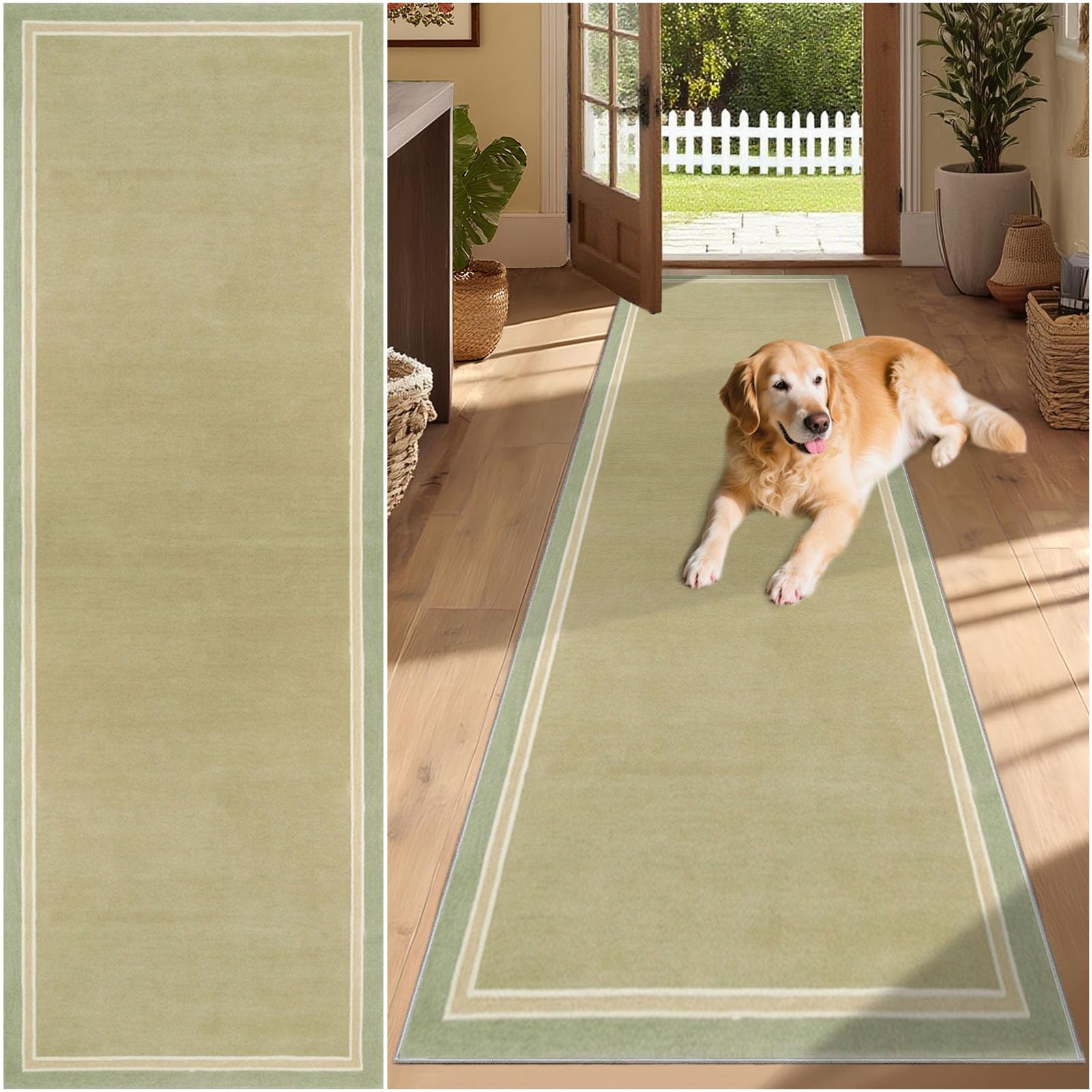 SUNMME Runner Rug for Hallway 65 x 240 cm Washable Non Slip Rubber Backing Carpet for Kitchen, Autumn Soft Faux Wool Low Pile Bedroom rug, Floor Mat for Entrance Passage Entryway Green โ image 1