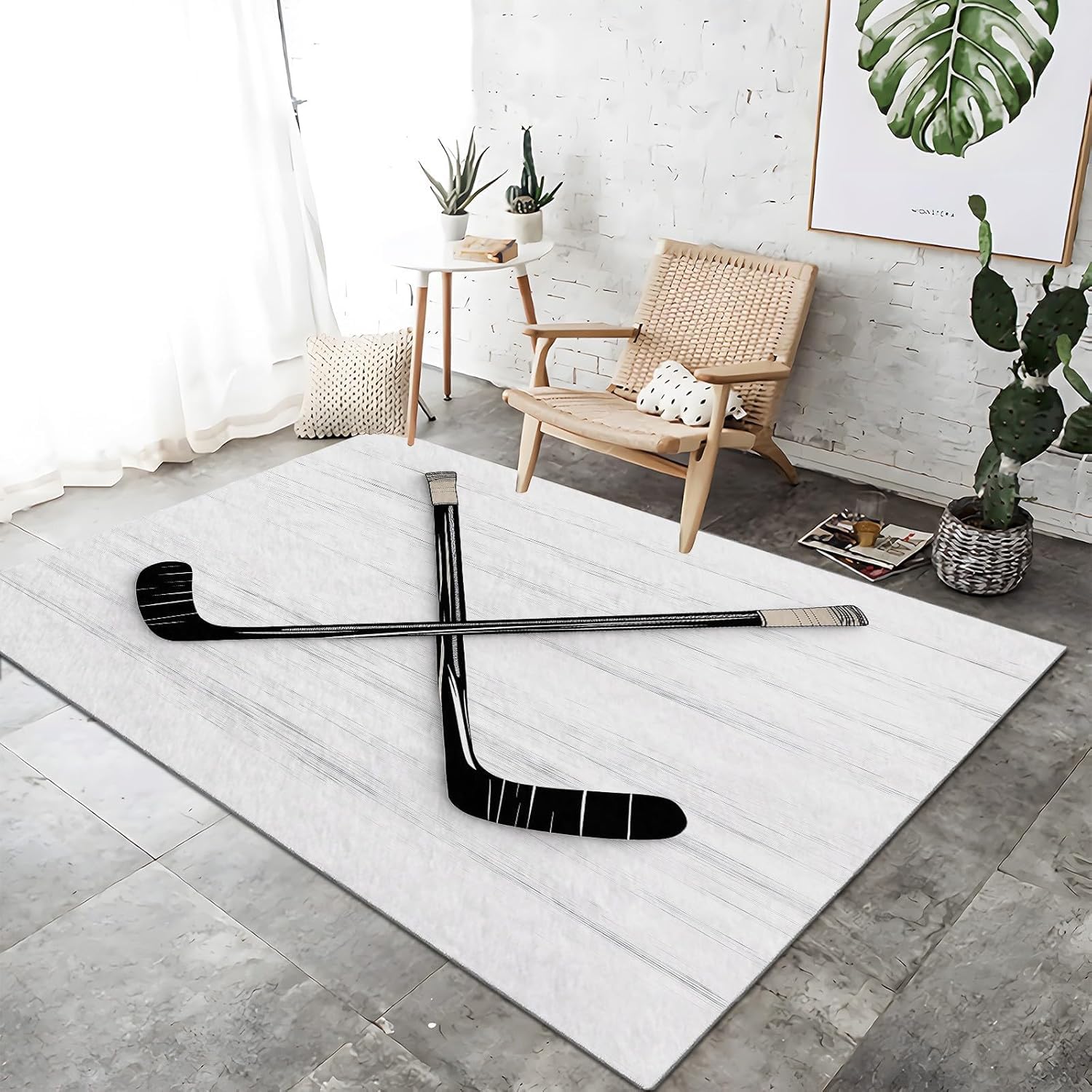 Hockey Tapis 90x150 cm Sports Moquette Antiderapant à Poils Courts Tapis 3D Lavable en Machine Convient aux Petits Salons Chambres Couloirs et Salles à Manger b-3111