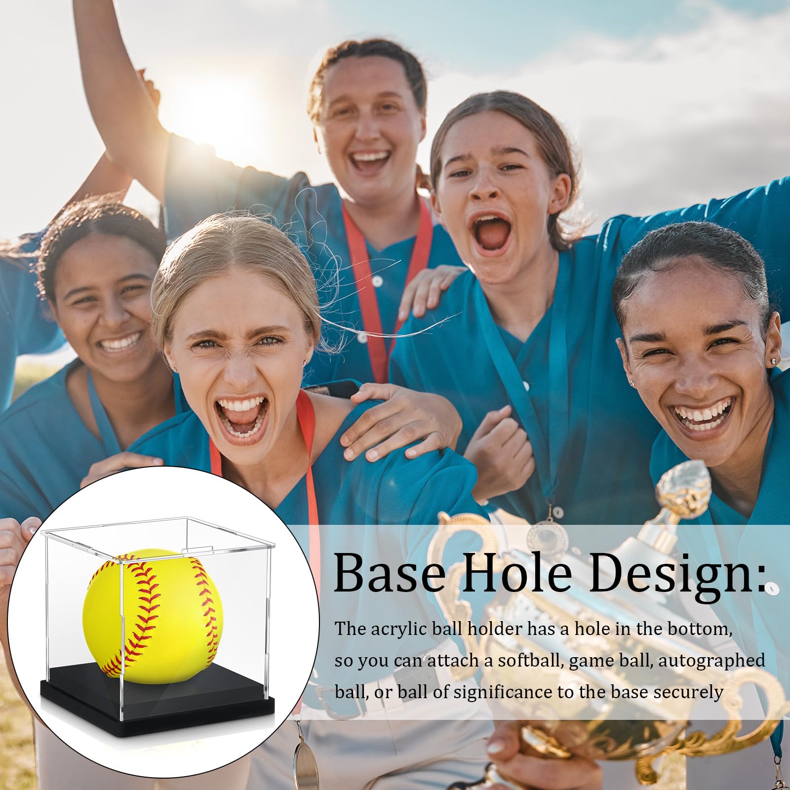 Baderke 2 vitrinas de sóftbol de acrílico para sóftbol, soporte de béisbol, protección UV, caja de bolas de recuerdos, cubo transparente para almacenamiento de pelotas deportivas (retira la película
