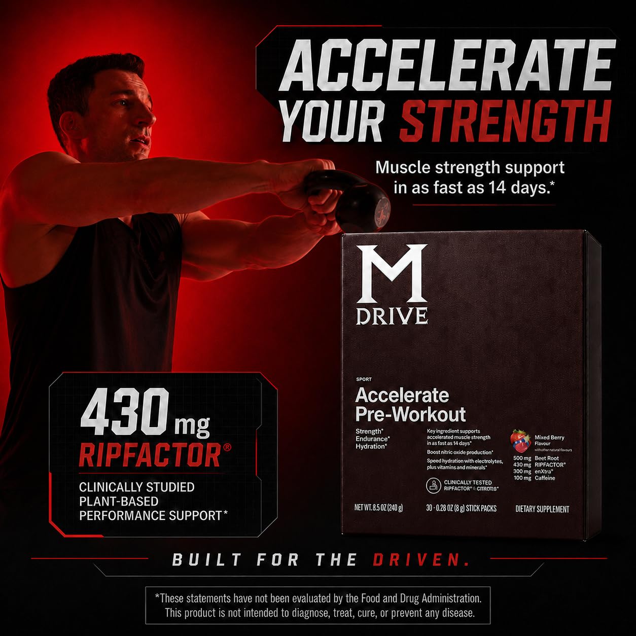 M Drive Accelerate Nitric Oxide Booster Pre Workout Mixed Berry 30 Servings — Amazon image 3