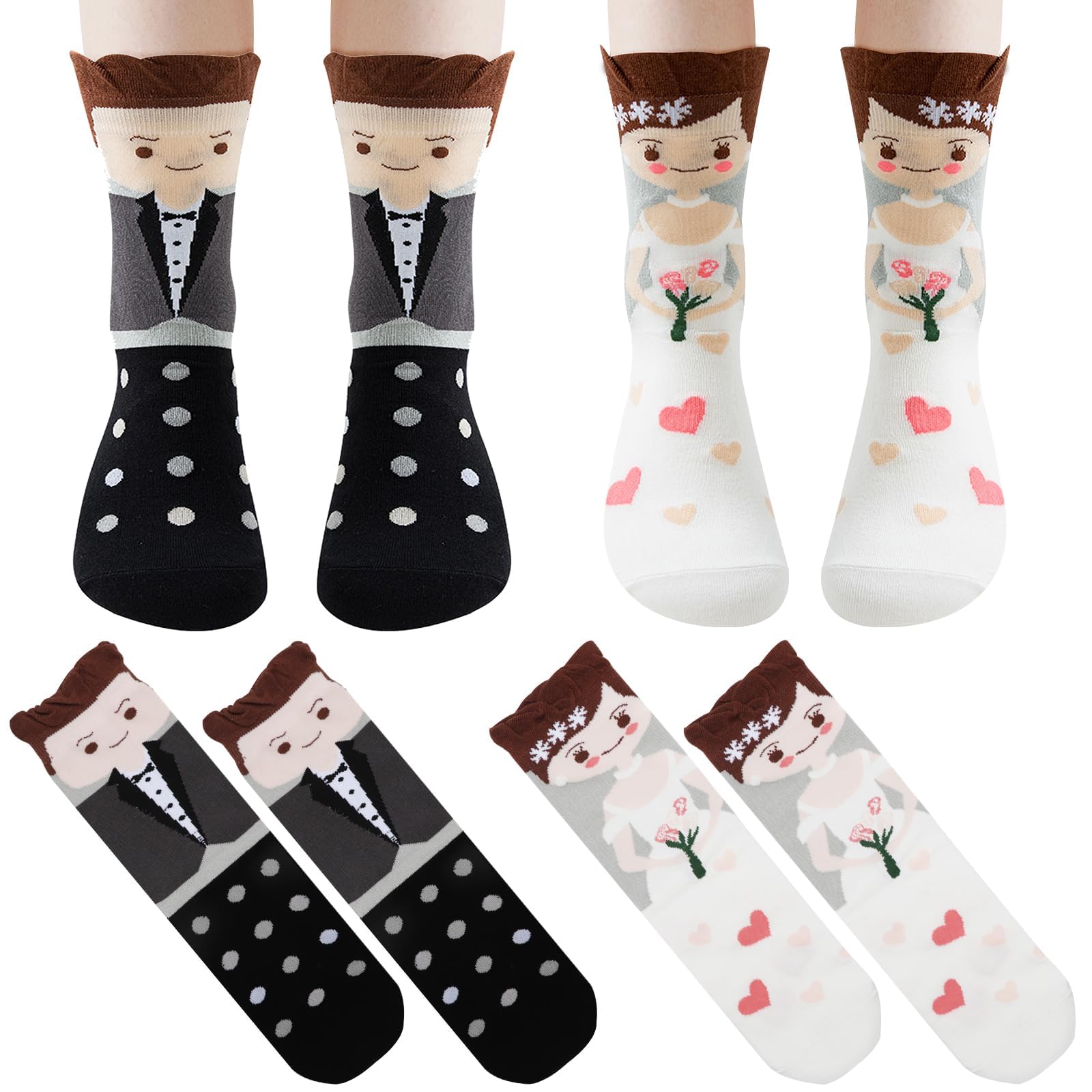 VOSSOT Hochzeitssocken für Braut & Bräutigam – Lustige Socken Hochzeit mit Paar-Motiv – Geschenkidee zur Standesamtlichen Trauung & Verlobung – Baumwollsocken Weiß Grau für Hochzeitsfeier