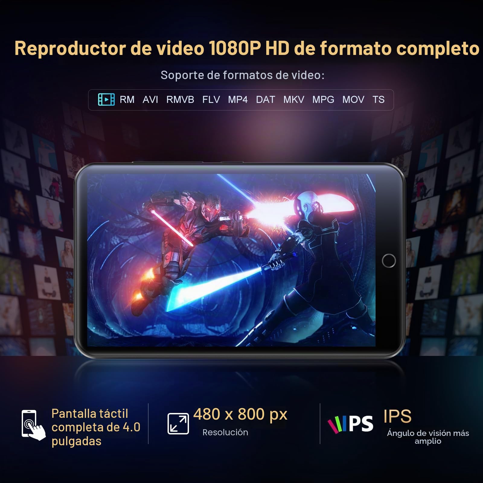 Reproductor de MP3 con Bluetooth y WiFi, Oilsky 80GB 4'' Android 9.0 Mp3, 1080P Pantalla táctil MP4, Reproductor de Música Portátil con Spotify, Audible, Deezer (Negro)