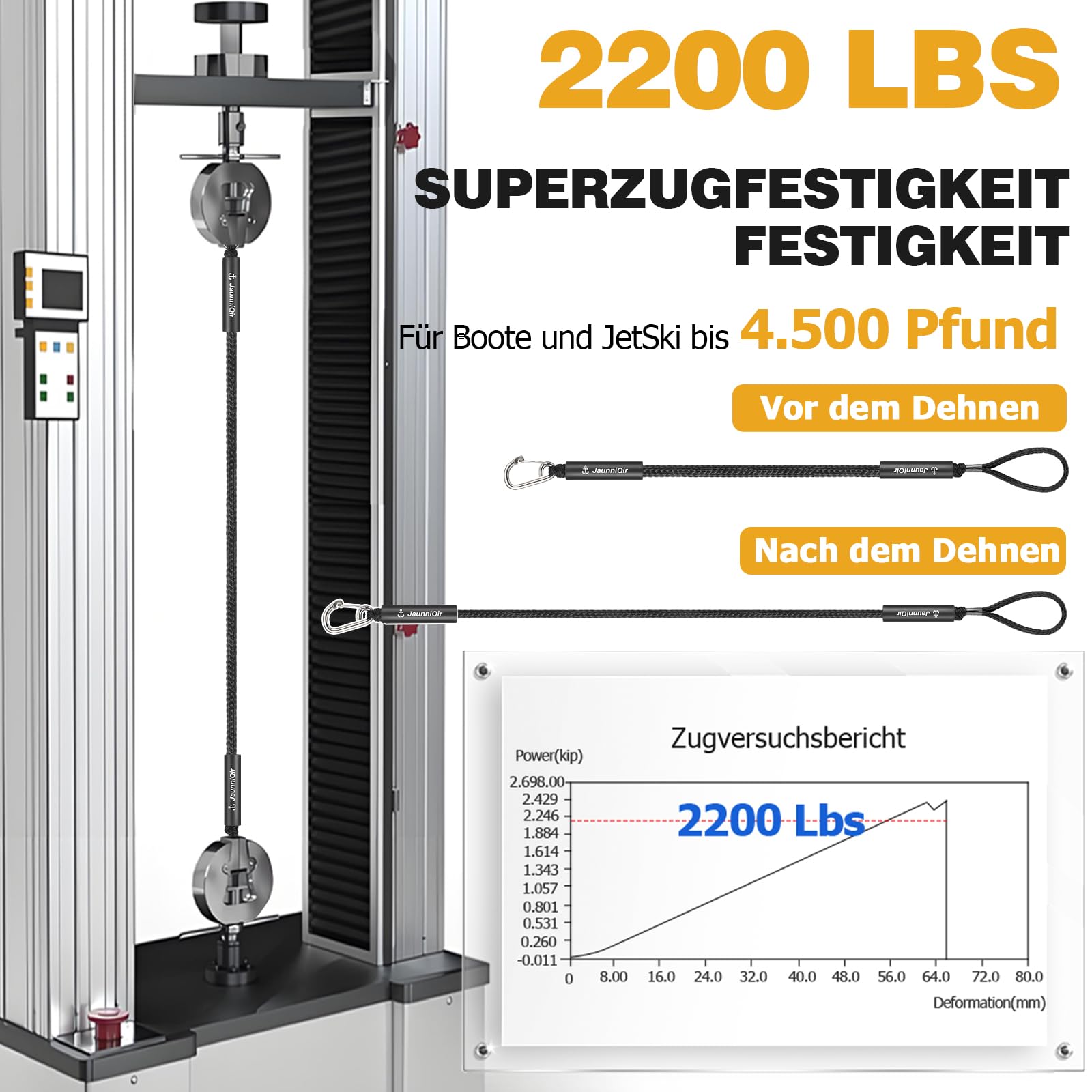 KEMIMOTO Anker-Bungee-Dockleine – Dehnbar Von 2,1 Bis 4,3 M, Stoßdämpfend Mit Edelstahlclips – Perfekt Für Boote, Kajaks, Jetskis & Mehr (schwarz)