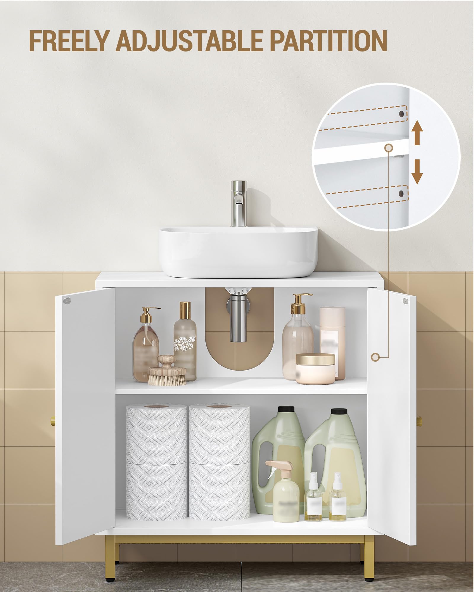 Hzuaneri Meuble sous lavabo, Meuble de Rangement pour Salle de Bain, Blanc