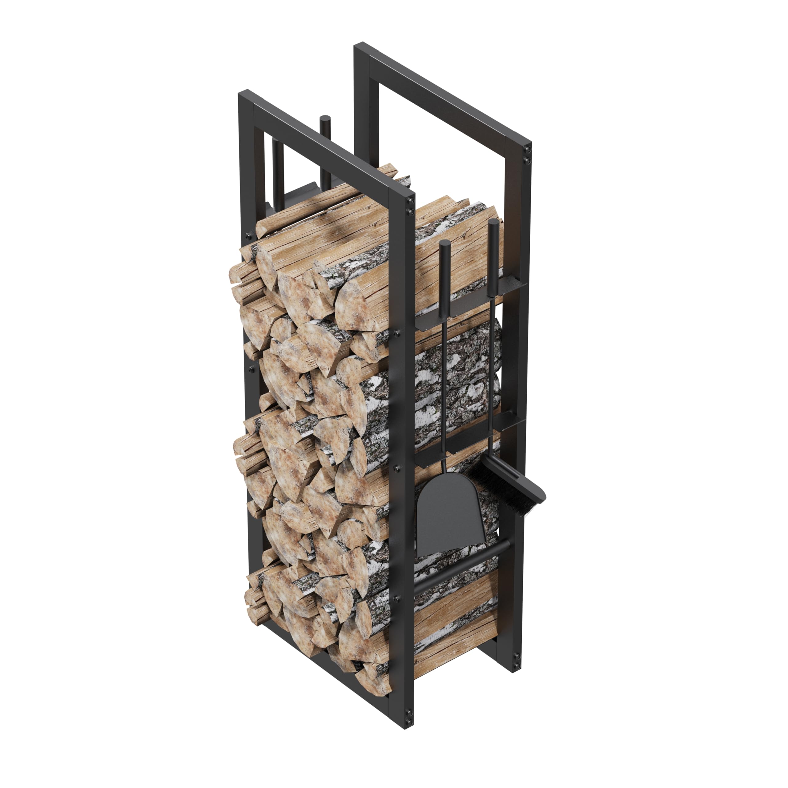 Portalegna da Interno ed Esterno in Acciaio Legato, Scaffale per Legna da Ardere Design Moderno e Minimalista, Supporto Legna Verticale per Camino e Stufa, 100 x 40 x 25 cm, Nero (Modello FWR01)