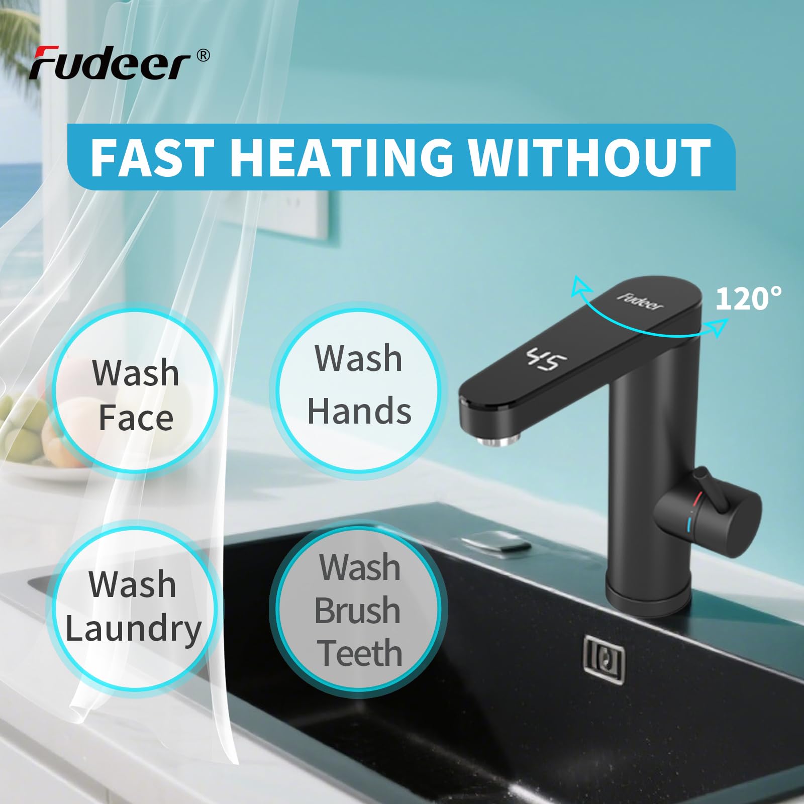 3.3kW elektrischer Durchlauf-Warmwasserhahn für Bad,230V,Edelstahl | Sofort warmes Wasser, einfacher Einbau, Digitaldisplay,120° drehbarer Auslauf,vielseitig,rostfrei,robust,pflegeleicht