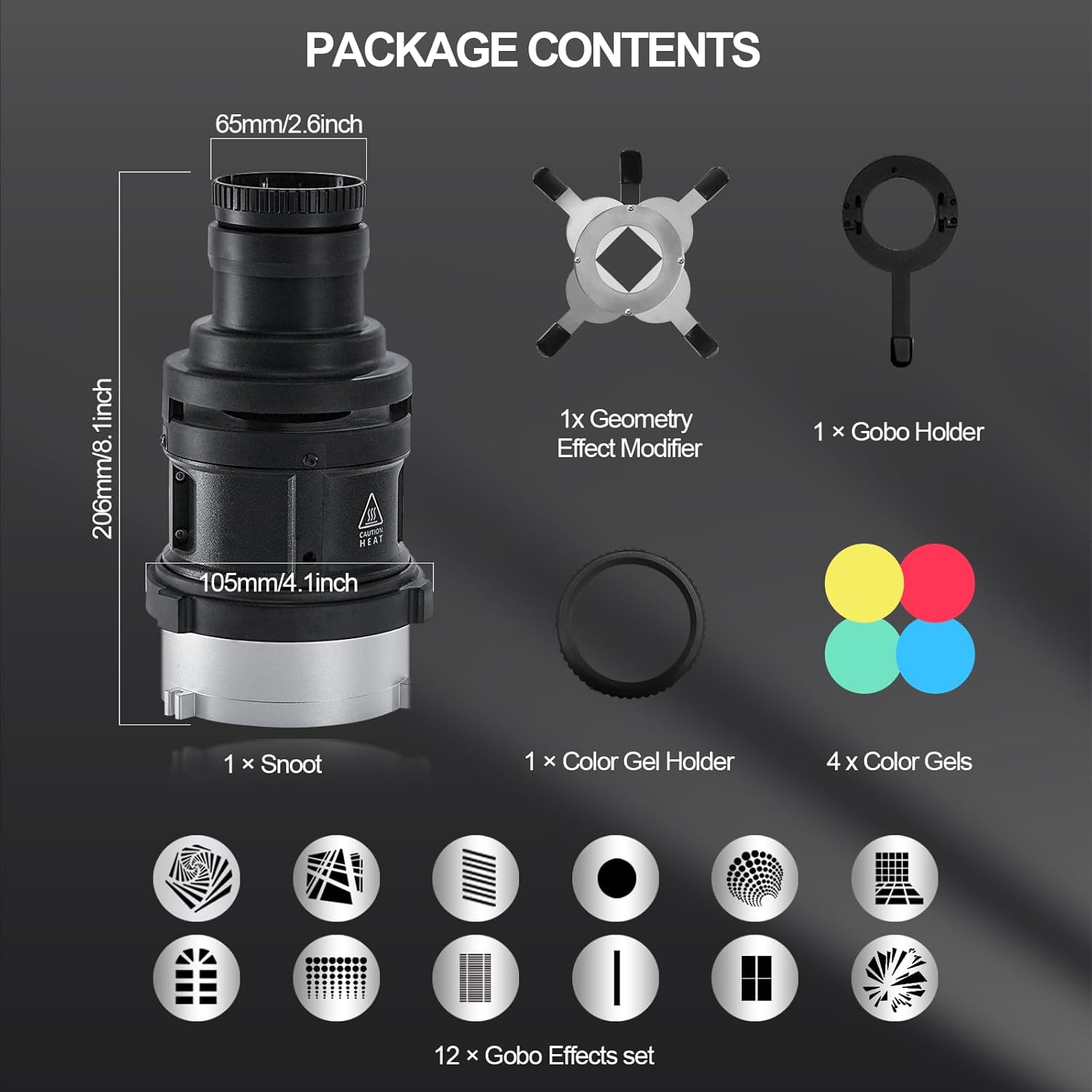 WELLMAKING S-80LED Bowens Mount Optical Snoot Designed Exclusively for LED Lights, 90% Brighter Output with 38° Adjustable Focus Lens, Delivering Sharp and Crisp iamge for Photography, Studio Video