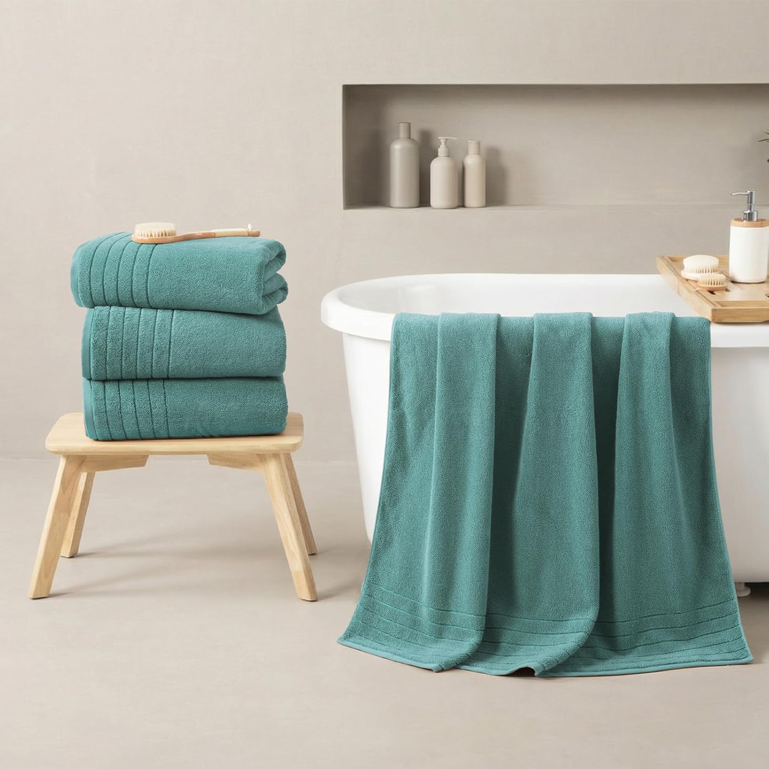 REDKISS 2 Pack 100% Cotton Thick Extra Large Bath Towels 35 X 70 Inches, 750 GSM, Quick Dry, Ultra Soft & Highly Absorbent Blue Bathroom Towel Sets for Bathroom, Gym, Spa, Pool & Hotel - Image 3