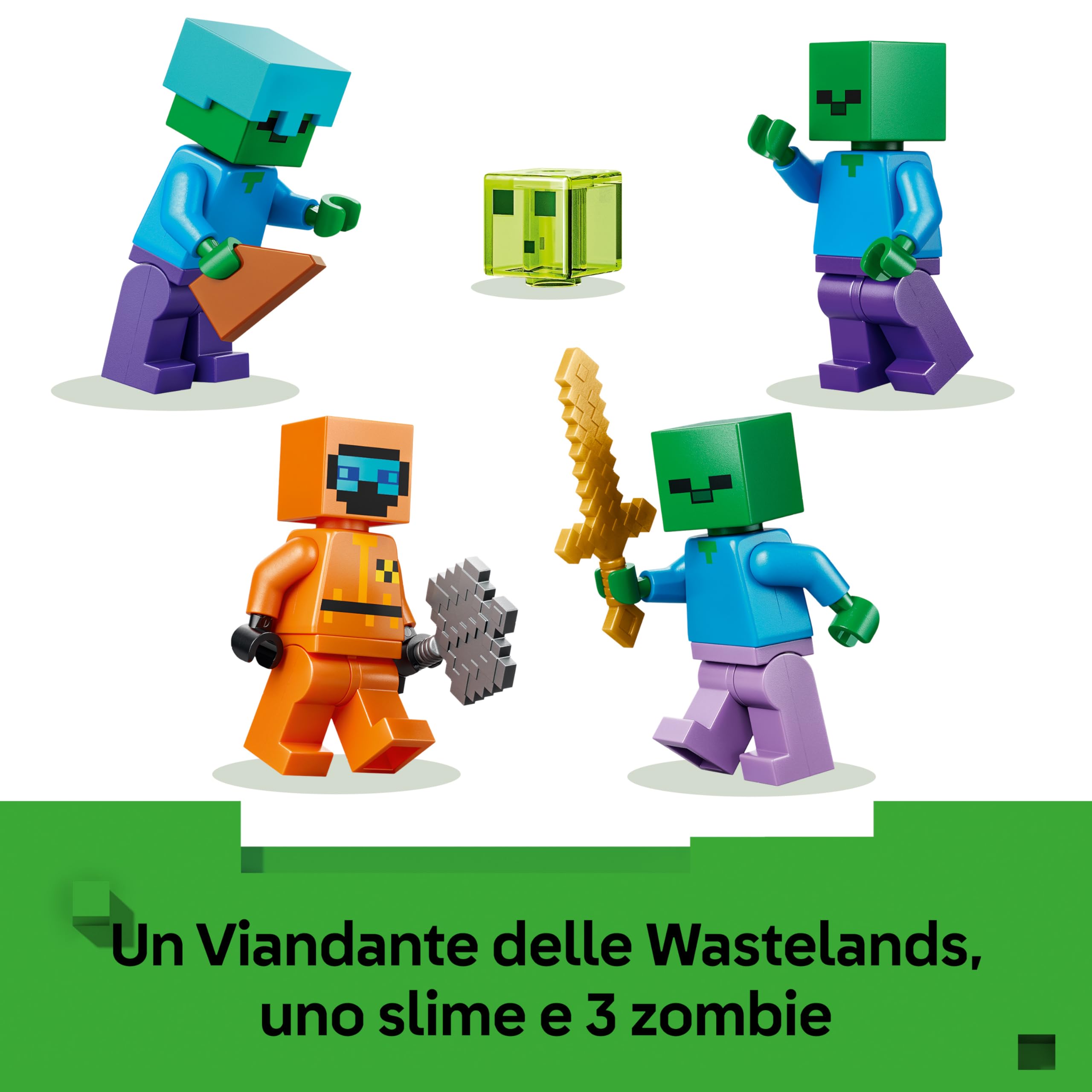 LEGO Minecraft Zombie Dungeon - Giocattolo Interattivo con Minifigure di Viandante, 3 Figure Zombie, Slime e un Tavolo da Crafting - Regalo per Gamer, Bambini e Bambine da 8 Anni in su - 21587