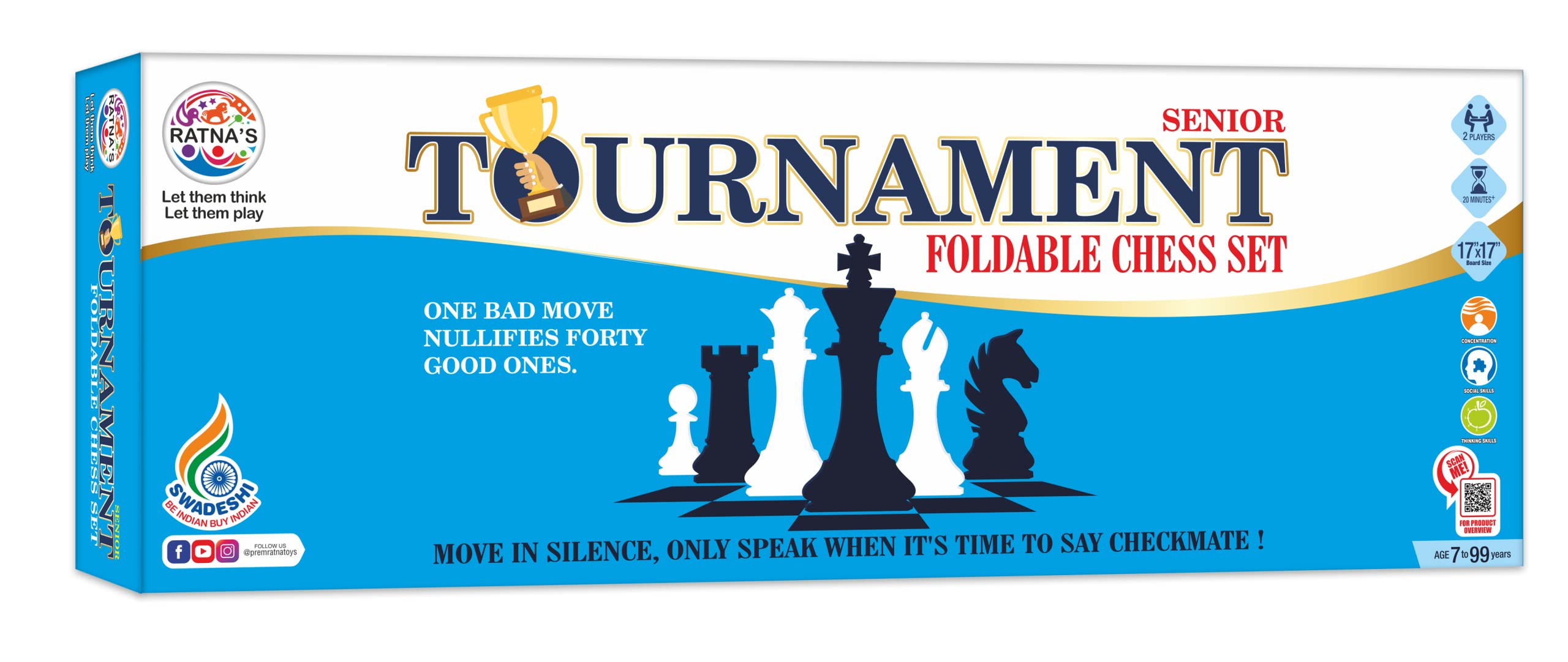 Ratnas Tournament Chess Set Senior 17" x 17" Rollable Matt Board for Mind challengers. Develops Concentration and Attention Span Building (B076GHBTWB) Amazon Price History, Amazon Price Tracker