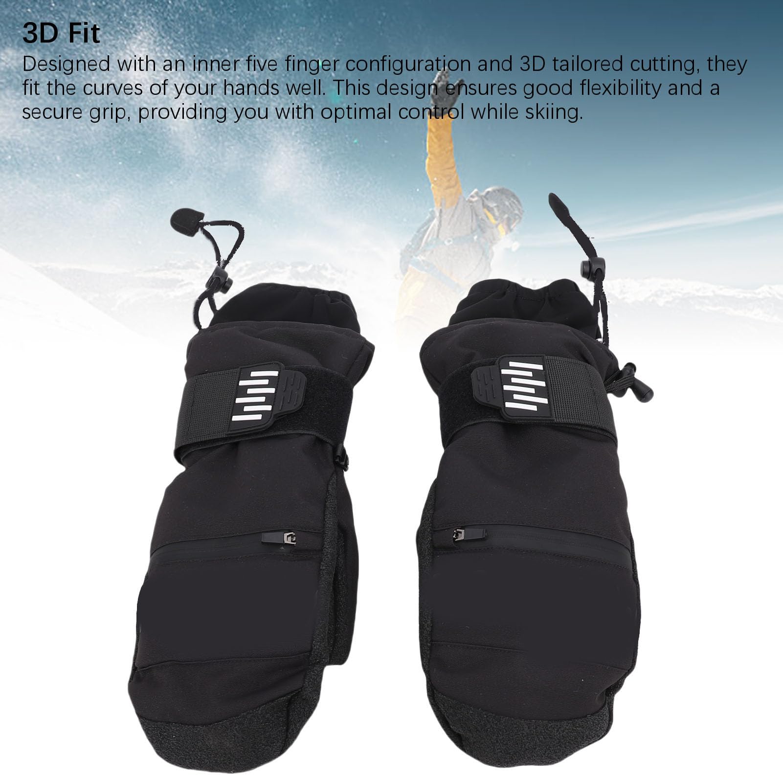 Manoplas Esquí Aisladas Impermeables con Muñequera para Snowboard Fibra Aramida Negro 2 Unidades