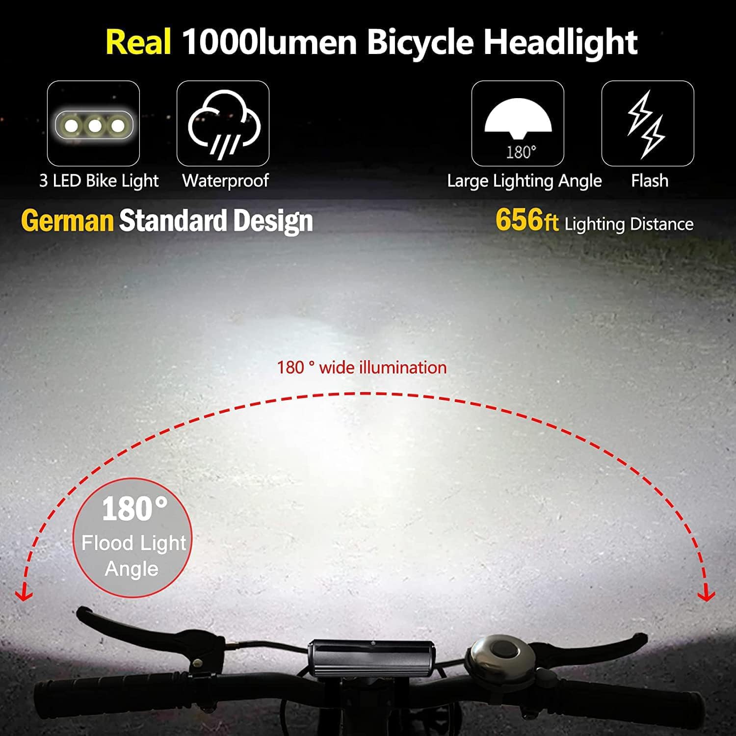 Przednie światło rowerowe, wydajna lampa rowerowa LED z 5 trybami, ładowalna lampa rowerowa USB, wodoodporna, IPX5, światło przednie, nadaje się do rowerów górskich