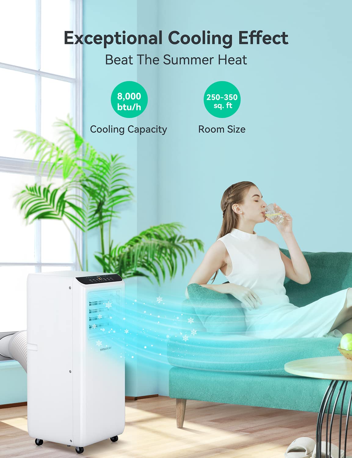 VAGKRI Portable Air Conditioners 8000 BTU 3in1 AC Unit with Fan