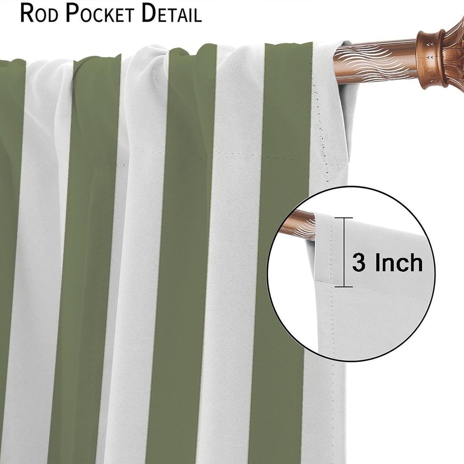 Sage Green and White Striped Curtains Vertical Stripe Modern Farmhouse Geometric Curtain with Rod Pocket for Bedroom Living Room Home Drapes Window Treatments 2 Panels Set 42" W X 45" L