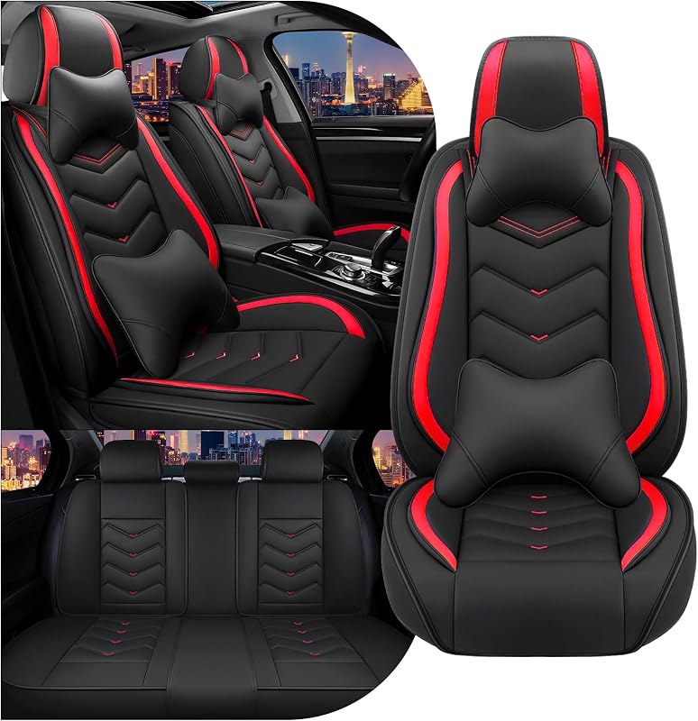 Capas para Bancos CTDS para Honda Civic 2000–2026 em Couro Sintético Preto e Vermelho, Conjunto Completo de 5 Lugares