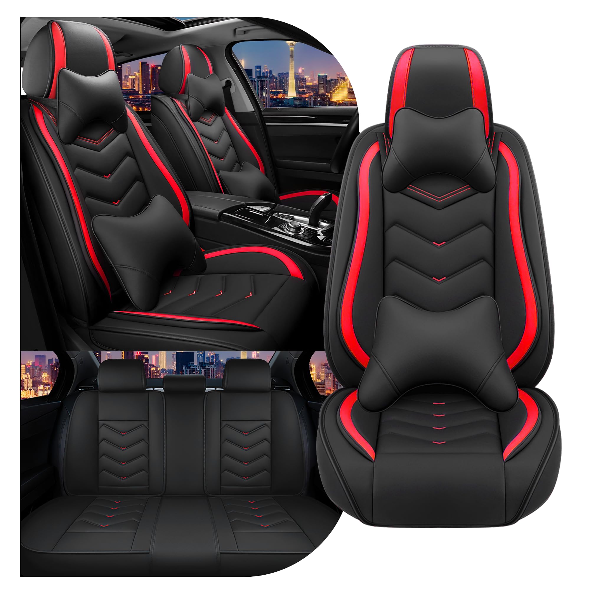 Car Seat Covers for Honda Civic 2000-2025, Stylish Sport Seat Cover, Premium Nappa Leather Car Seat Cover. Automobile Seat Covers Sets.(Luxury 5 Seats/Black Red)