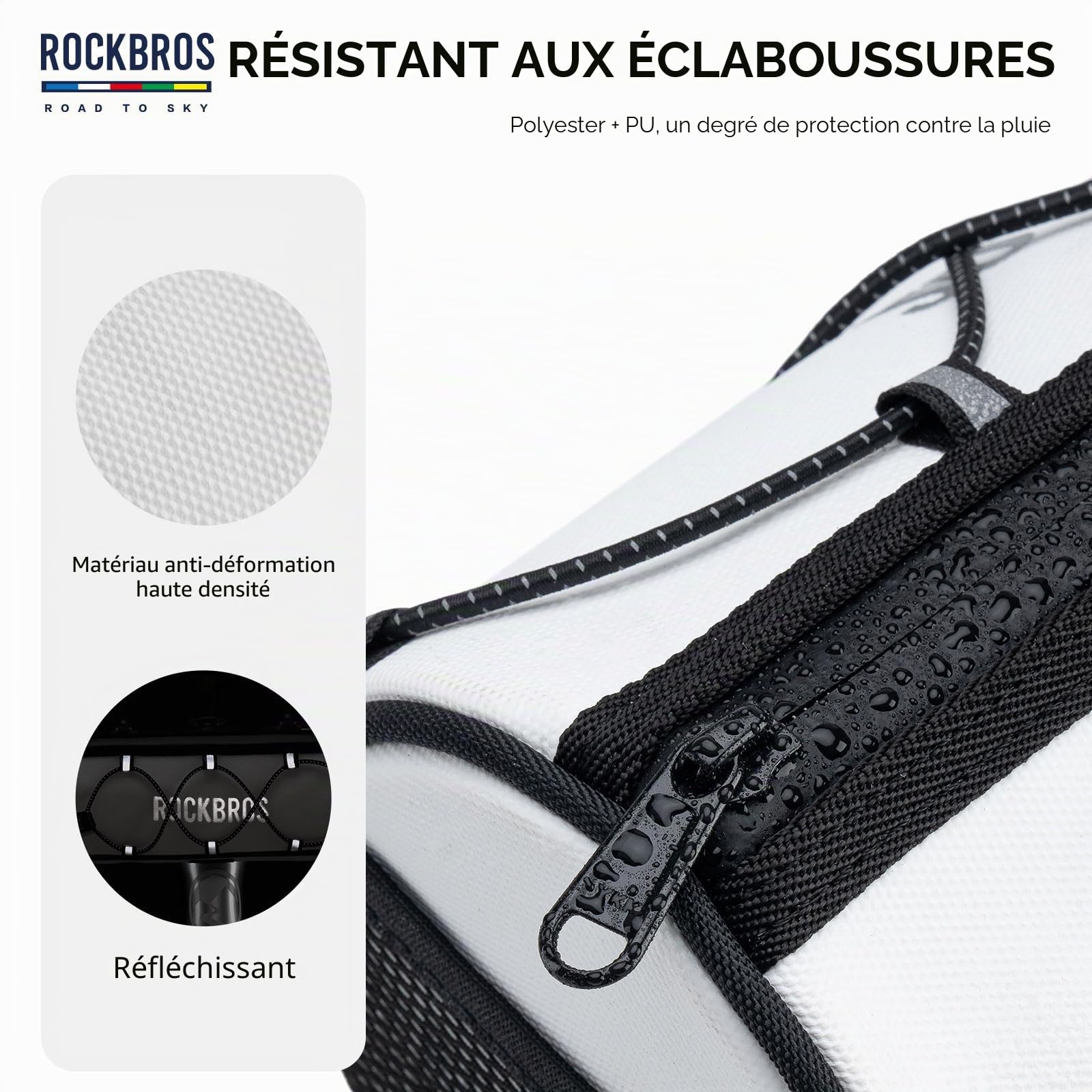 ROCKBROS Road to Sky Sacoche Guidon Vélo 1,5L Sac Cintre VTT Moderne Sacoche Gravel Avant Réfléchissant étanche Cylindrique Vélo Ville Polyester PU EVA Anti-Déformation Blanc Orange Vert Gris Noir