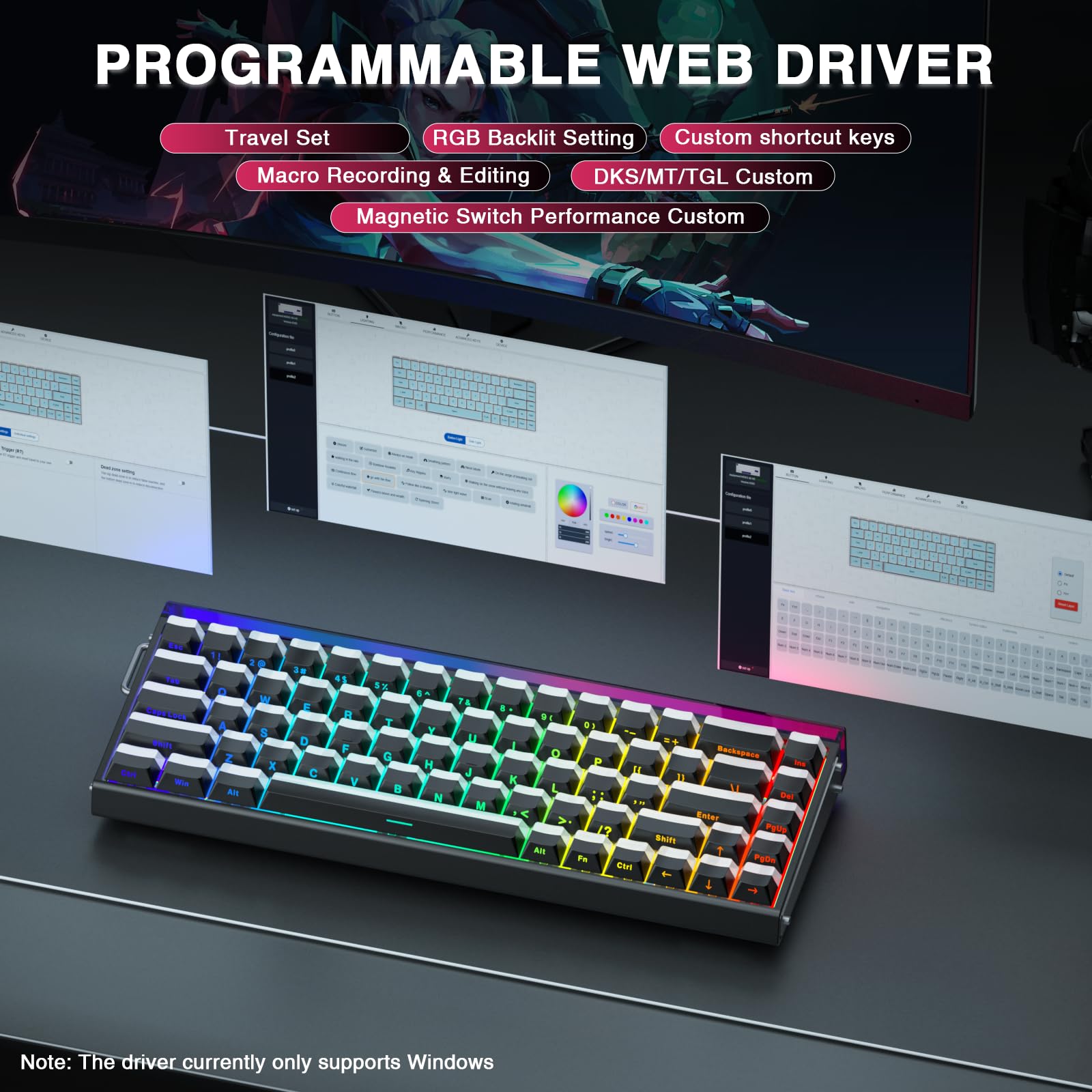 AULA Hero 68 Gaming Tastatur Mechanisch,Hall Effect Magnetic Switch,0.01mm Einstellbare Betätigung Rapid Trigger,8K Polling Rate,Seitlich Graviert,60% RGB Tastatur mit Kabel,QWERTY (Schwarz)
